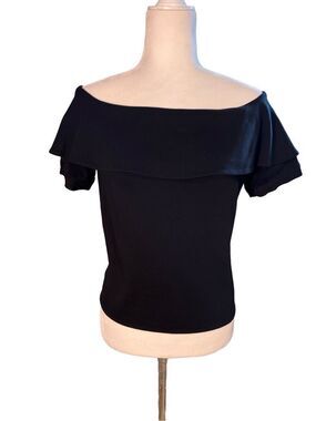 Ann Taylor black short sleeve off shoulder top with fold over collar - S